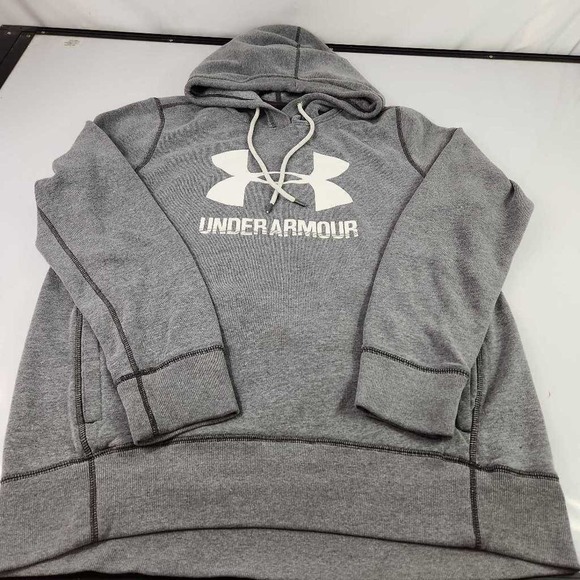Under Armour Womens Pullover Sweatshirt Gray Spellout Heathered Long Sleeve L - Picture 1 of 10